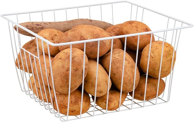 Freezer Basket Organizer, Refrigerator Metal Wire Storage Divider, Household Container Bins with Handles for Kitchen, Pantry, Cabinet, Closets - Pearl White (6, 11in x 10in x 5.5in) - Image 4