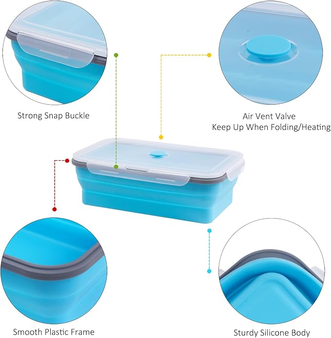 Extra Large Collapsible Food Storage Containers with Lid & Air Vent, 81 oz, 4 Pack, XXL Collapsible Marinade Container BBQ Prep Foldable Silicone Containers, Microwave Freezer Dishwasher Safe - Image 6