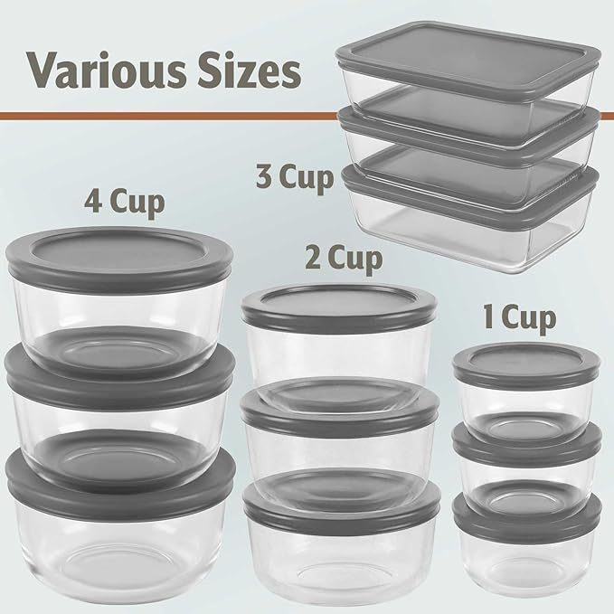 24pc Set Glass Food Storage Containers & Bowls with Airtight Lids - Leakproof BPA-Free Meal Prep Airtight Stackable Lunch Boxes, Kitchen Pantry & Storage Organizers - Microwave Freezer Dishwasher Safe - Image 5