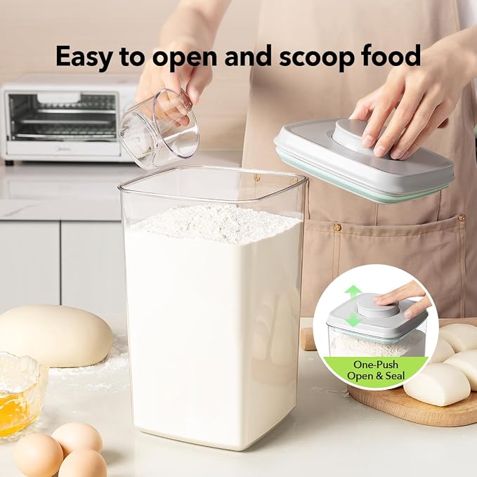 Food Storage Container Sets, 2.8 Qt + 4.2 Qt Airtight Canisters with Lids and 130ml Scoop, BPA-Free Plastic Pantry Containers for Flour, Sugar, Rice - Image 2