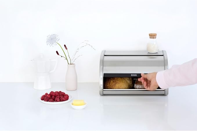 Brabantia Roll Top Bread Box | Medium | Matt Steel | Large Metal Front Opening Bread Store for Kitchen Countertop | Partly Flat Top for Extra Storage, Magnet Closing Lid | Fits 1 Loaf - Image 2