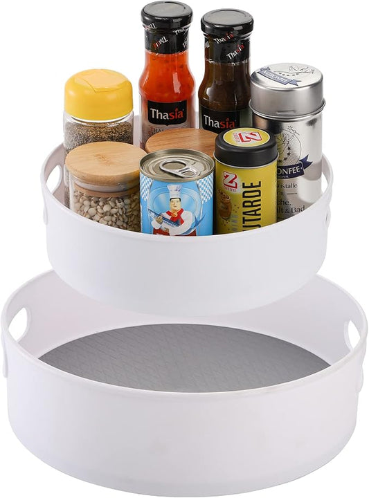 Lawei 2 Size Lazy Susan Turntable with Handle - 9 Inch 12 Inch Storage Turntable Pantry Cabinet Organizer Rotating Turntable Organizer for Spices, Condiments, Baking by ENJOYEVERYMOMENT