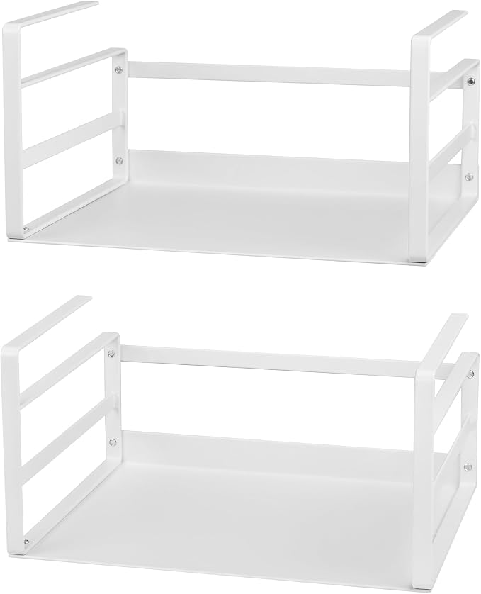 Nxconsu Under Shelf Basket 2 Pack, Cabinet Storage Organizer, 11" White | Solid Metal Bottom Holds Up to 15 lb with No Drilling for Kitchen Cupboard Pantry Bookshelf Closet Laundry and Bath by Nxconsu