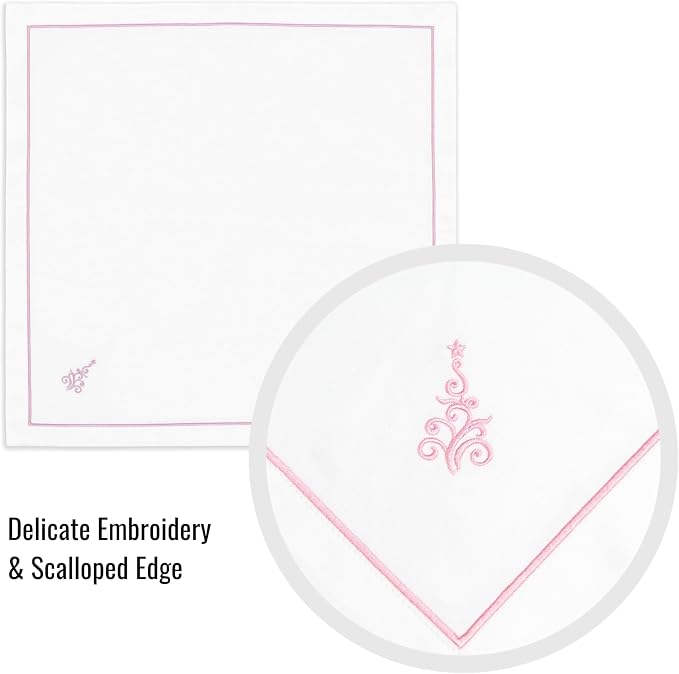 Hofdeco Premium Christams Coastal Cotton Cloth Napkins Set of 4, 20"x20" Washable Dinner Napkins for Holiday, Events, Parties, Blush Pink Embroidered Christmas Tree - Image 5