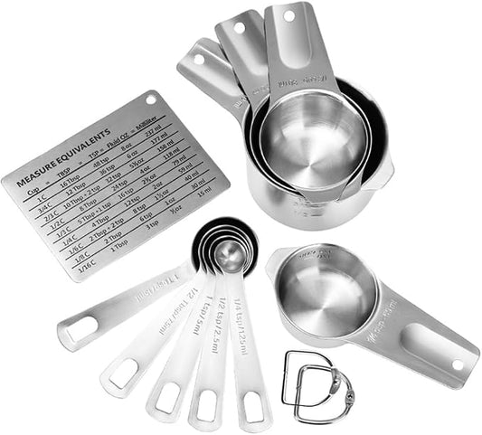 Measuring Cups and Spoons Set Heavy Duty 304 Metal Stainless Steel Measuring Cup Spoon Kitchen Gadgets for Cooking Baking (Set of 12) by KUBEMUEG