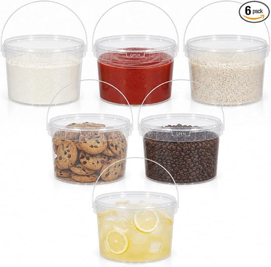DEMORA 6 Pack 1 Gallon Food Grade Storage Buckets with Lids, Clear | BPA-Free & Stackable, Leakproof Freezer Safe; For Deli, Ice Cream, Meal Prep, Cleaning, Car Wash & Fishing by DEMORA