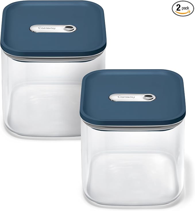 Caraway 2.5 qt Glass Airtight Food Storage Containers with Lids | Non-Toxic, Stackable, Space-Saving Airtight Containers for Pantry, Dry Goods, 2 Pack, Navy by Caraway