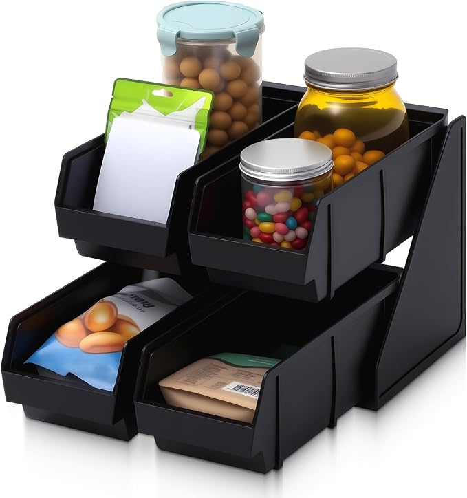 Novabright 4 Compartment Serve Condiment Bin Self Serve Condiment Packet Organizer Stand Countertop Plastic Containers Storage Display Rack for Coffee Shops Restaurants Bars(4 Bin) by Unknown