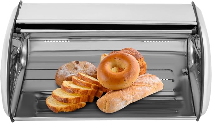 Stainless Steel Bread Box, 17.1" Large Capacity Bread Bin with Ventilation Holes, Modern Metal Bread Storage Container for Kitchen Countertop - Home & Commercial Use by Unknown