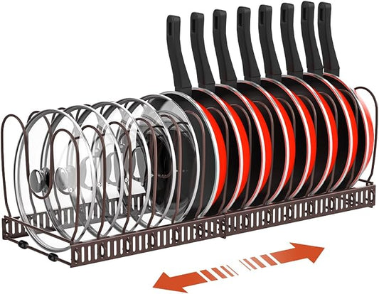 Housolution Pot and Pan Lid Organizer Holder Storage Rack, Bronze | 12"-23" Expandable, 14 Adjustable Dividers, Sturdy Metal Construction, Easy Assembly by Housolution