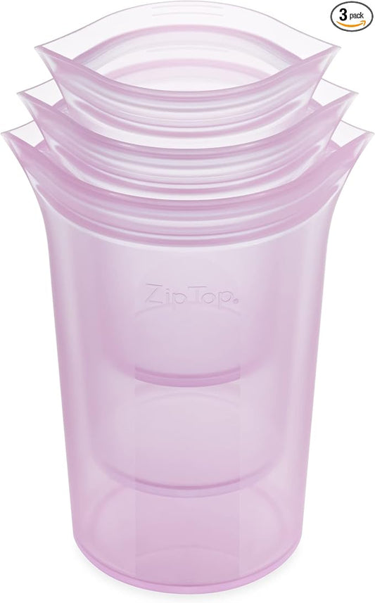 Zip Top Reusable Food Storage Bags | 3 Cup Set [Lavender] | Silicone Meal Prep Container | Microwave, Dishwasher and Freezer Safe | Made in the USA by ZipTop