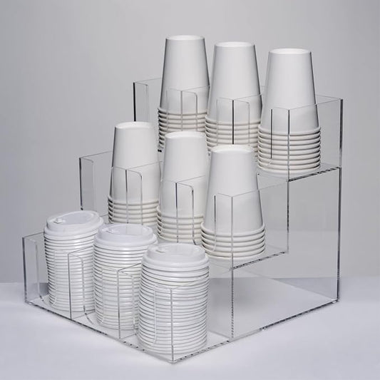 CiaoHER Acrylic Coffee Cup and Lid Dispenser, Clear | 9 Compartments, Counter Top, Organizes Disposable Cups, For Home or Office Use by CiaoHER