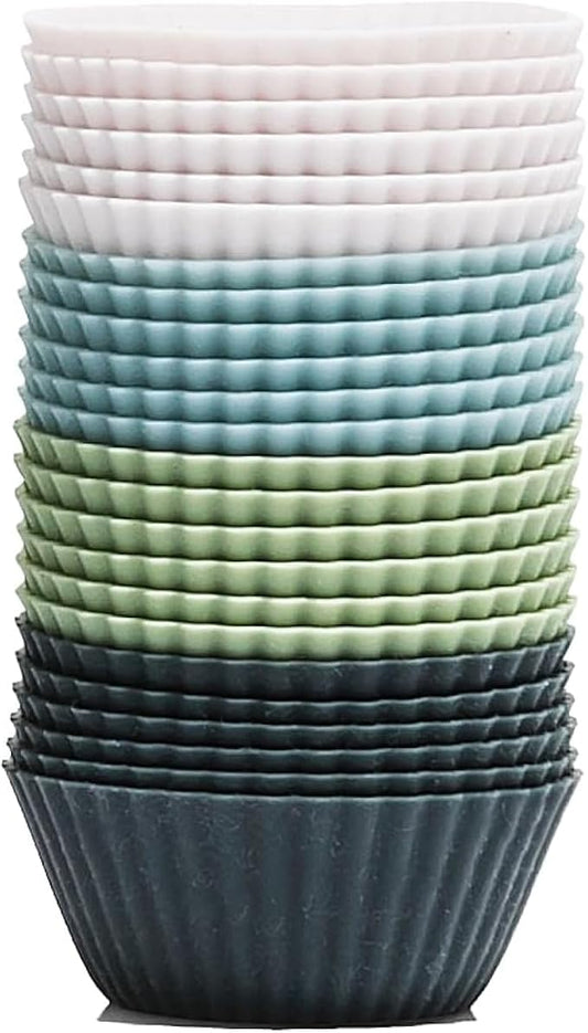 Reusable Mini Silicone Baking Cup, Non-Toxic, BPA Free, Dishwasher Safe, Mini, 24 Pack, White Blue Green by TheSiliconeKitchen