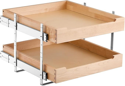 VEVOR 2 Tier Pull Out Cabinet Organizer, 20" W x 21" D Cabinet Drawer, Soft Close Slide out Shelf, Heavy-Duty Sliding Wood Drawer, Adjustable Base Cabinet Organization for Kitchen Pantry Bathroom by VEVOR