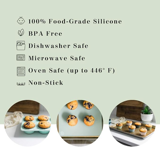 Reusable Silicone Baking Cups Gift Set Bundle, 24 Regular, 12 Jumbo, 24 Mini, Blue, Green, White - Image 9