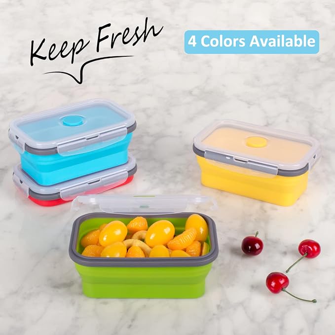 Collapsible Food Storage Containers with Airtight Lid, 16.9 oz, Small Kitchen Stacking Silicone Collapsible Meal Prep Container Set for Leftover, Microwave Freezer Dishwasher Safe, 4 Colors, Set of 4 - Image 2