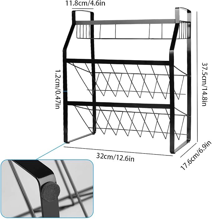 Tomorotec 3-Tier Spice Rack, Metal Kitchen Counter Shelf Organizer, Black | Sturdy Steel Frame with Anti-Rust Coating and Non-Slip Pads for Spices, Oils, Liquor Bottles and Bathroom Essentials - Image 3