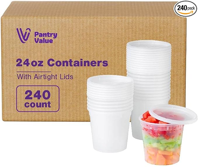 [Case of 240 24 oz. Plastic Food Storage Deli Containers with Lids, Disposable Containers With Lids - Perfect for Storing Soups, Sauces, and Snacks by PantryValue
