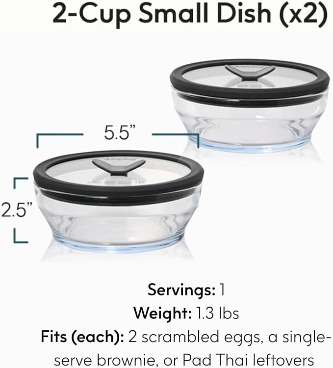 Anyday 2-Pack 2-Cup Glass Food Storage Set with Lids (Clear Black Sesame) | Plastic Free Meal Prep, Stackable Airtight Container, Vented Glass Lid for Microwave-Safe Reheating - Image 2