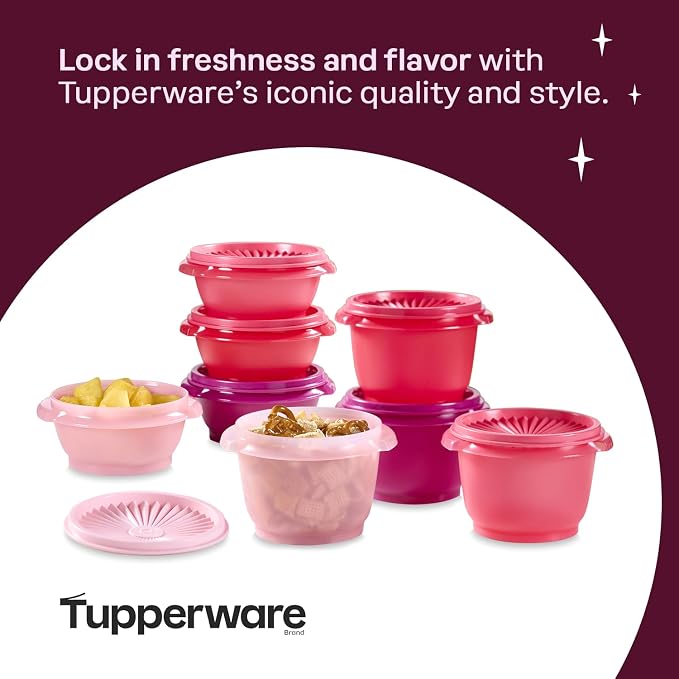 Tupperware Heritage Collection, New 16 Piece Food Storage Container Set in Vintage Pink, Dishwasher Safe and BPA Free (8 containers, 8 lids) - Image 5