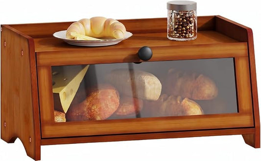 BAMBANG Bread Box for Kitchen Countertop, Bamboo Bread Box for Homemade Bread, Wooden Farmhouse Bread Storage Container, Large Breadbox Bread Bin Organizer for Counter Cabinet Pantry, Brown by BAMBANG