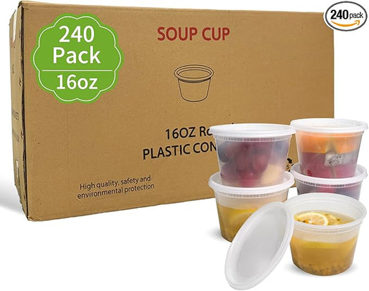 EASYTRIP [240 sets] 16oz Deli Containers with Lids，Food Storage Container with airtight lid，Plastic Soup Containers with Lids Meal Prep/BPA Free/Freezer Safe/Dishwasher Safe/Microwave Safe/Stackable by EASYTRIP