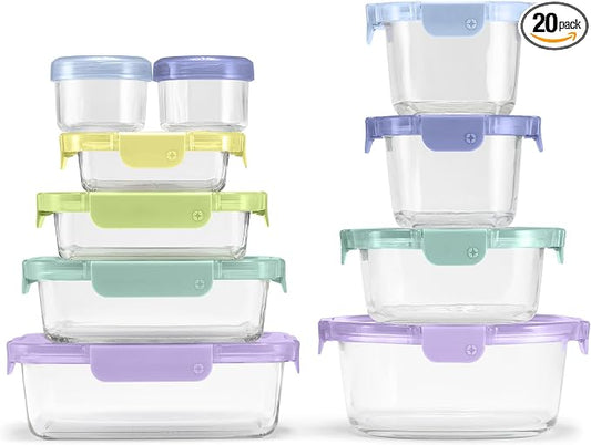 Ello Color Lock Glass Meal Prep Sets Leak-Proof Glass Food Storage Containers with Airtight BPA-Free Plastic Lids, Dishwasher, Microwave, and Freezer Safe by Ello