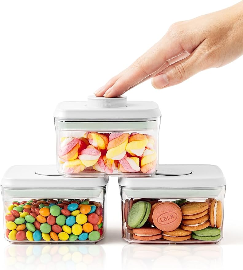 0.6 Qt Airtight Snack Containers, 3 Pack Small Pop Top Pantry Jars | Stackable Pantry Jars With One-Touch Airtight Lids For Snacks, Nuts, Candy, Coffee, Sugar, Tea Bags And Baking Ingredients by Tourdeus