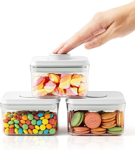 0.6 Qt Airtight Snack Containers, 3 Pack Small Pop Top Pantry Jars | Stackable Pantry Jars With One-Touch Airtight Lids For Snacks, Nuts, Candy, Coffee, Sugar, Tea Bags And Baking Ingredients by Tourdeus