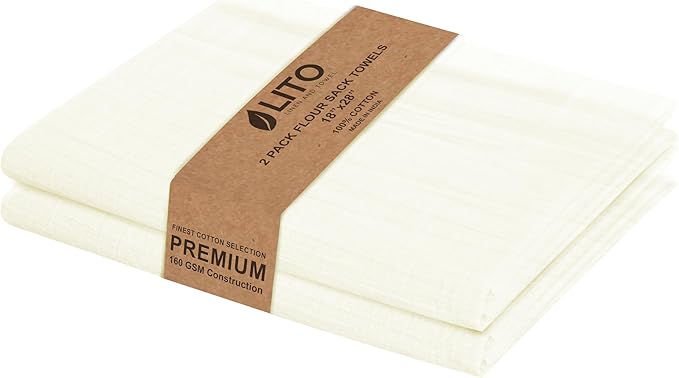 Flour Sack Towels | Tea Towel for Crafts| Kitchen Dish Cotton Blank Towel for Embroidery| Baking Bread Proofing Linen Cover| Super Absorbent Quick Dry| 2 Pack 18"x 28" Natural by LITOLinenandTowel