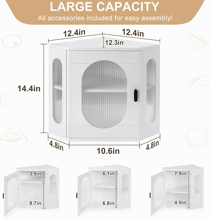 Sunhoo Bread Box for Kitchen Countertop Corner Bread Storage Wooden Breadbox Container 2 Layer Bread Holder Keeper Large Farmhouse Bread Bin Shelf for Homemade Pantry Vintage Acrylic Window (White) - Image 4