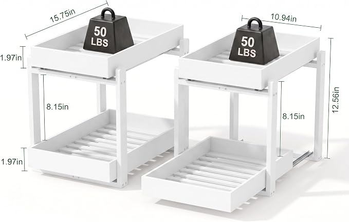 MHXW SXPN Bamboo Under Sink Organizer, 2 Pack Pull Out Cabinet Organizer | 2 Tier Vertical Smooth Slide Out Undersink Storage Shelf | Multi-Purpose Organizer Shelves for Kitchen Bathroom Medicine - Image 2