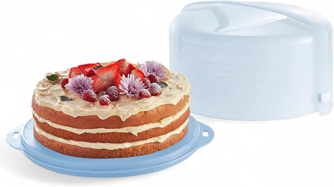 Tupperware Round Cake Taker Carrier Ice Blue Sheer with Ice Blue Base by Tupperware