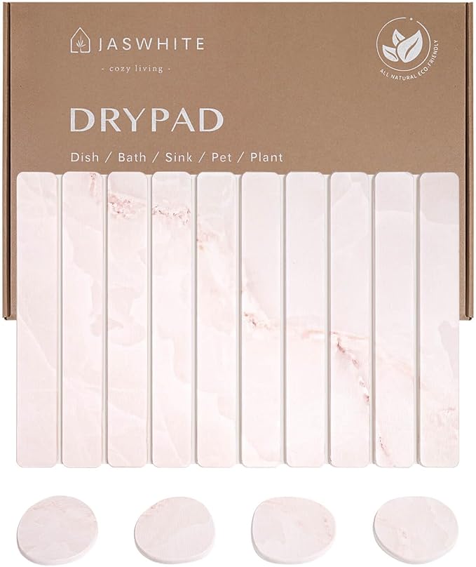 Stone Dish Drying Mat - Large Foldable Marbled Quick Drying Dish Mats With Stone Coasters Set of 4 Collapsible Ultra Absorbent Diatomaceous Earth Mats for Kitchen Counter Bathroom (Pink) by Unknown