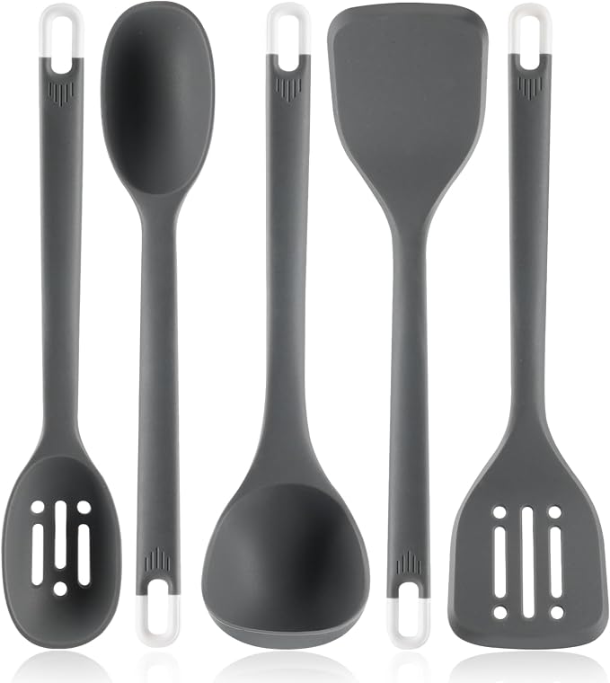 Silicone Kitchen Cooking Utensils Set: MOACC Heat Resistant 13inch Long Kitchen Gadgets, BPA Free Non Stick Rubber Cook Accessories For Food Prep, Frying, Serving, Basting (Dark Grey) by MOACC
