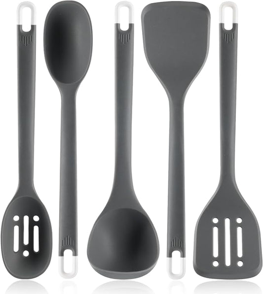 Silicone Kitchen Cooking Utensils Set: MOACC Heat Resistant 13inch Long Kitchen Gadgets, BPA Free Non Stick Rubber Cook Accessories For Food Prep, Frying, Serving, Basting (Dark Grey) by MOACC