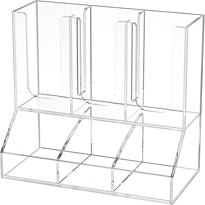 Richboom Cup and Lid Organizer, 6 Compartments with 2 Removable Dividers Coffee Station Countertop Cup Dispenser Condiment Organizer Accessories Caddy for Breakroom, Office, Home - Clear by Richboom