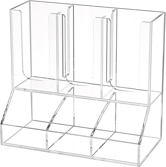 Richboom Cup and Lid Organizer, 6 Compartments with 2 Removable Dividers Coffee Station Countertop Cup Dispenser Condiment Organizer Accessories Caddy for Breakroom, Office, Home - Clear by Richboom