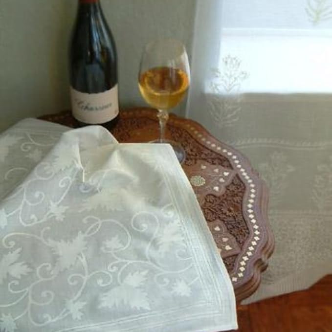 100% White Cotton Dinner Napkins, Set of 6, Hand Printed Ivy Lace Design, Fair Trade, Washable Cloth Napkins for Parties & Cocktails 20x20 in by SaffronMarigold