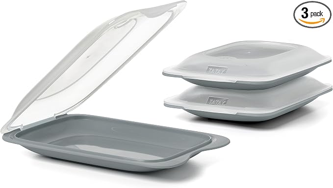 TATAY Cold Meat Containers for Fridge | Set of 3 Mini | Fridge Storage | Removable Lid, Stackable | Microwave, Freezer and Dishwasher Safe | BPA-Free, 12 x 3.1 x 18 cm, Colour Grey by TATAY