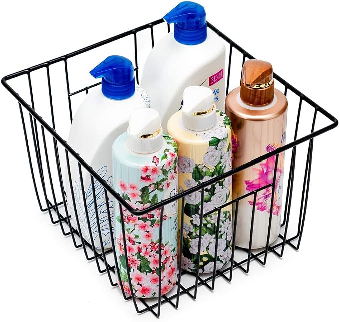 SANNO Black Closet Baskets Freezer Baskets Pantry Storage Wire Basket,Wire Basket Farmhouse Storage Organizer, Metal Household Storage Organizer Bin for Pantry Shelf Kitchen Cabinet Bathroom Black - Image 3