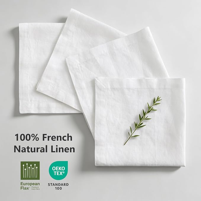 100% Linen Dinner Napkins 15x15 Inch,Soft and Breathable French Flax Cloth Napkins,Stone Washed Set of 4(White) - Image 7