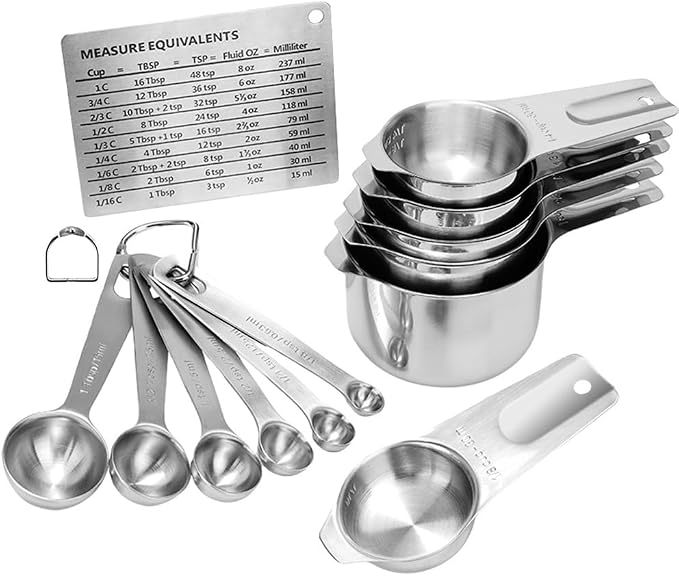 Measuring Cups and Spoons Set Heavy Duty 304 Metal Stainless Steel Measuring Cup Spoon Kitchen Gadgets for Cooking Baking (Set of 15) by KUBEMUEG