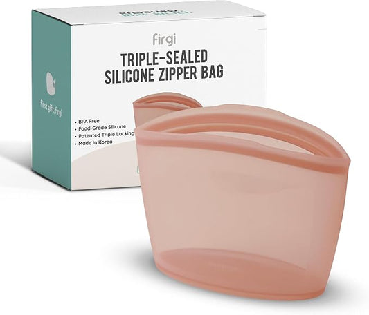 Reusable Silicone Sandwich Bag, 3.5 Cups, Food Storage Container, Made in Korea BPA-Free Platinum Silicone, Reusable Freezer Bag, Microwave Safe, Sous Vide, Lunch Baggies, 29oz, Dry Rose | Reusable Zip Bag by FIRGI-FirstGift