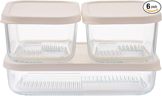 Glass Food Storage Containers with Lids — 6 Piece — 26.5 oz & 40.57 oz Glass with BPA-Free Leakproof Stackable Lids — Microwave, Oven & Dishwasher Safe — Ideal for Meal Prep & More - Vanilla Mist by DuraLiving