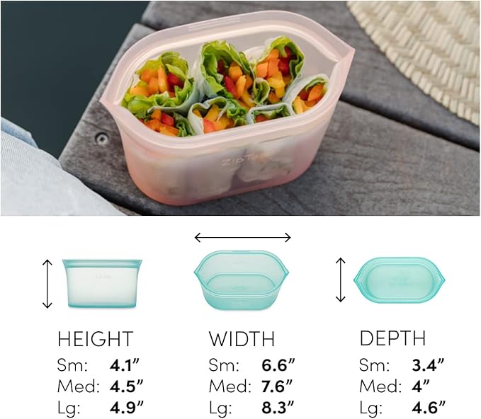 Zip Top Reusable Food Storage Bags | 3 Dish Set [Teal/Peach/Lavender] - Small, Medium, Large | Silicone Meal Prep Container | Microwave, Dishwasher and Freezer Safe | Made in the USA - Image 3