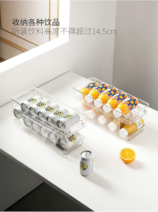 Double Layer Pop Soda Can Organizer Bins,Stackable Dispenser Storage Holder Rack,for Fridge, Freezer, Kitchen, Countertops, Cabinets - Clear Plastic Canned Food Pantry Storage Rack - Image 4