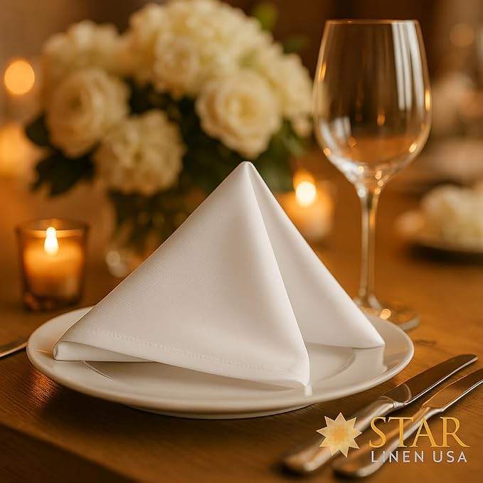 12 Pack Cloth Table Napkins/Linens - 20 Inch x 20 Inch - Easy Care 100% Spun Polyester - Cotton Like Feel - White - Image 7
