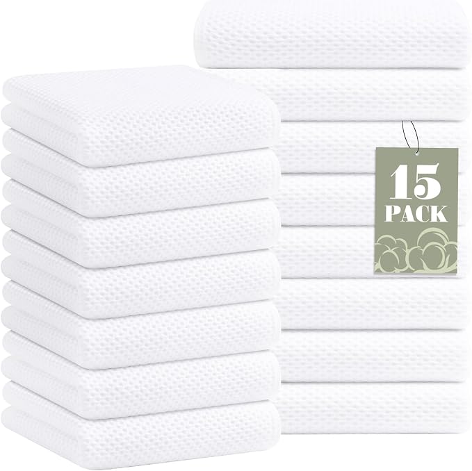 Homaxy 100% Cotton Waffle Weave Kitchen Towels, 15-Pack, White | Ultra Soft Absorbent Dish Towels, Quick Drying Cleaning Towels, 13 x 28 Inches by Homaxy