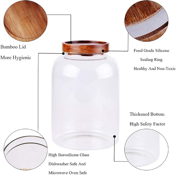 Large Glass Food Canisters, 66 FL OZ(1950ml) Kitchen Serving Stoarge Container with Airtight Acacia Lids, Cereal Dispenser Jars for Spaghetti Pasta, Powder, Spice, Tea, Coffee(7.6inch high) - Image 3